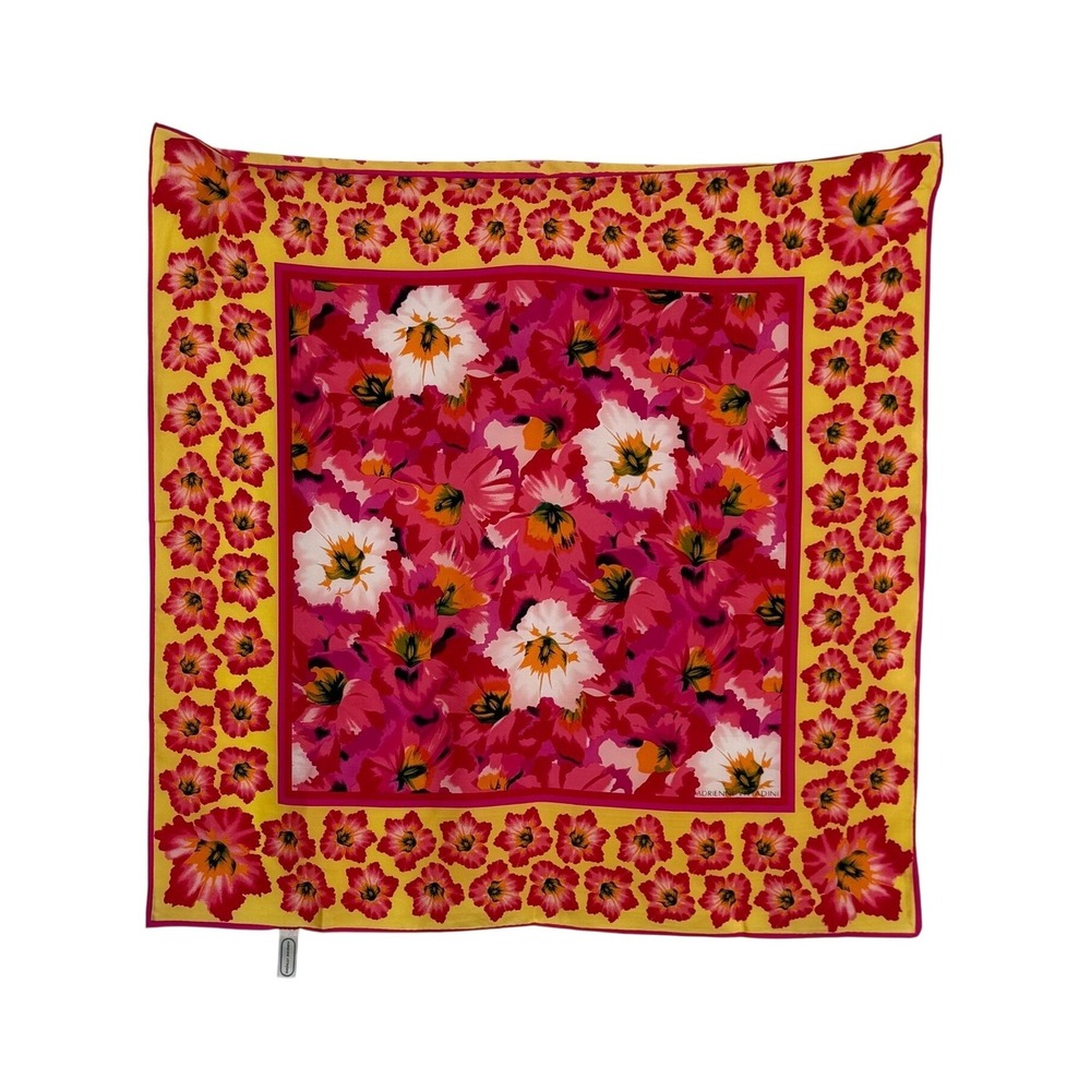 Vintage Adrienne Vittadini Silk Scarf Floral Yellow Pink 30x30 Square Coquette